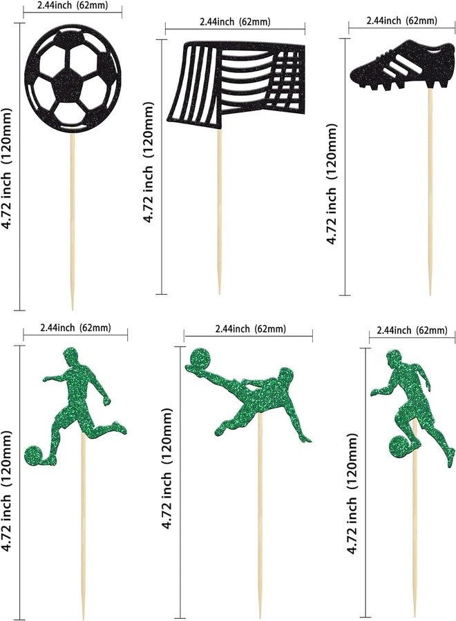 كونفيتي! عبوة من 24 قطعة لتزيين الكب كيك على شكل كرة قدم، زينة لامعة للكب كيك، أعواد تزيين الكب كيك الرياضية لحفلات كرة القدم، زينة كيك لحفلات استقبال المولود - Image 2
